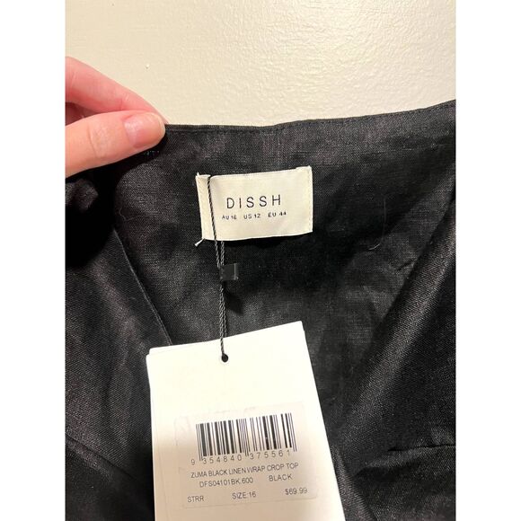 NWT DISSH Zuma Black Linen Wrap Crop Top Women's Size 12 - Picture 7 of 9